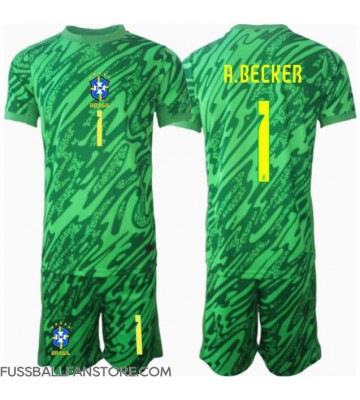 Brasilien Alisson Becker #1 Torwart Replik Heimtrikot Kinder Copa America 2024 Kurzarm (+ Kurze Hosen)
